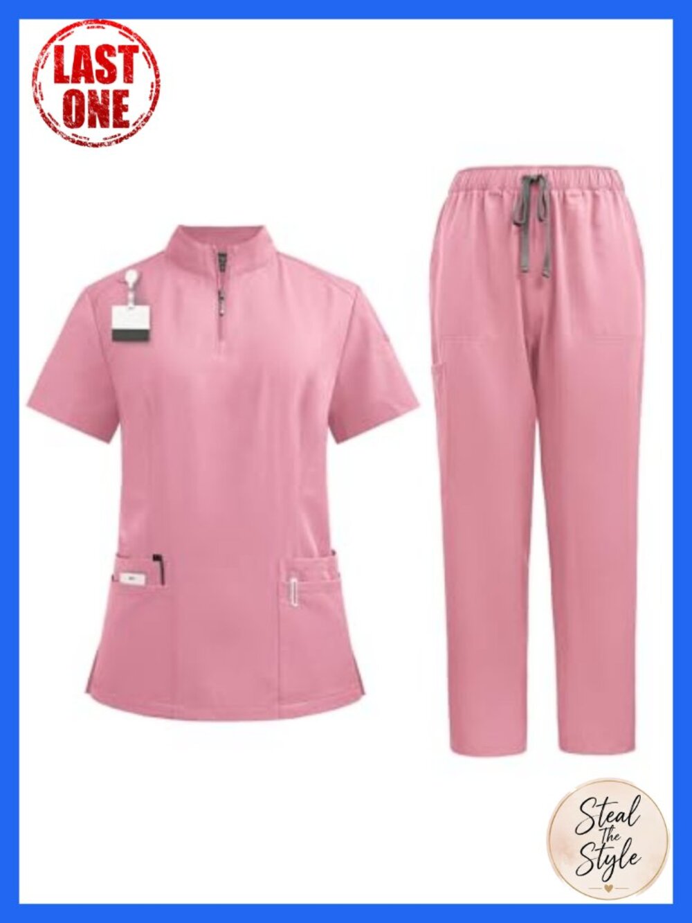 Women's Scrub Set with Yoga Waistband Cargo Pants & 10 Pockets